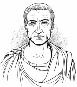A line drawing of a head shot of Ceasar.