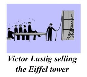 A cartoon of Victor selling the Eiffel Tower